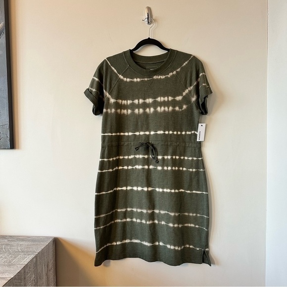 NWT-SONOMA OLIVE GREEN TIE DYE COTTON BLEND SHORT SLEEVE DRESS (Size:Large) - Picture 3 of 8
